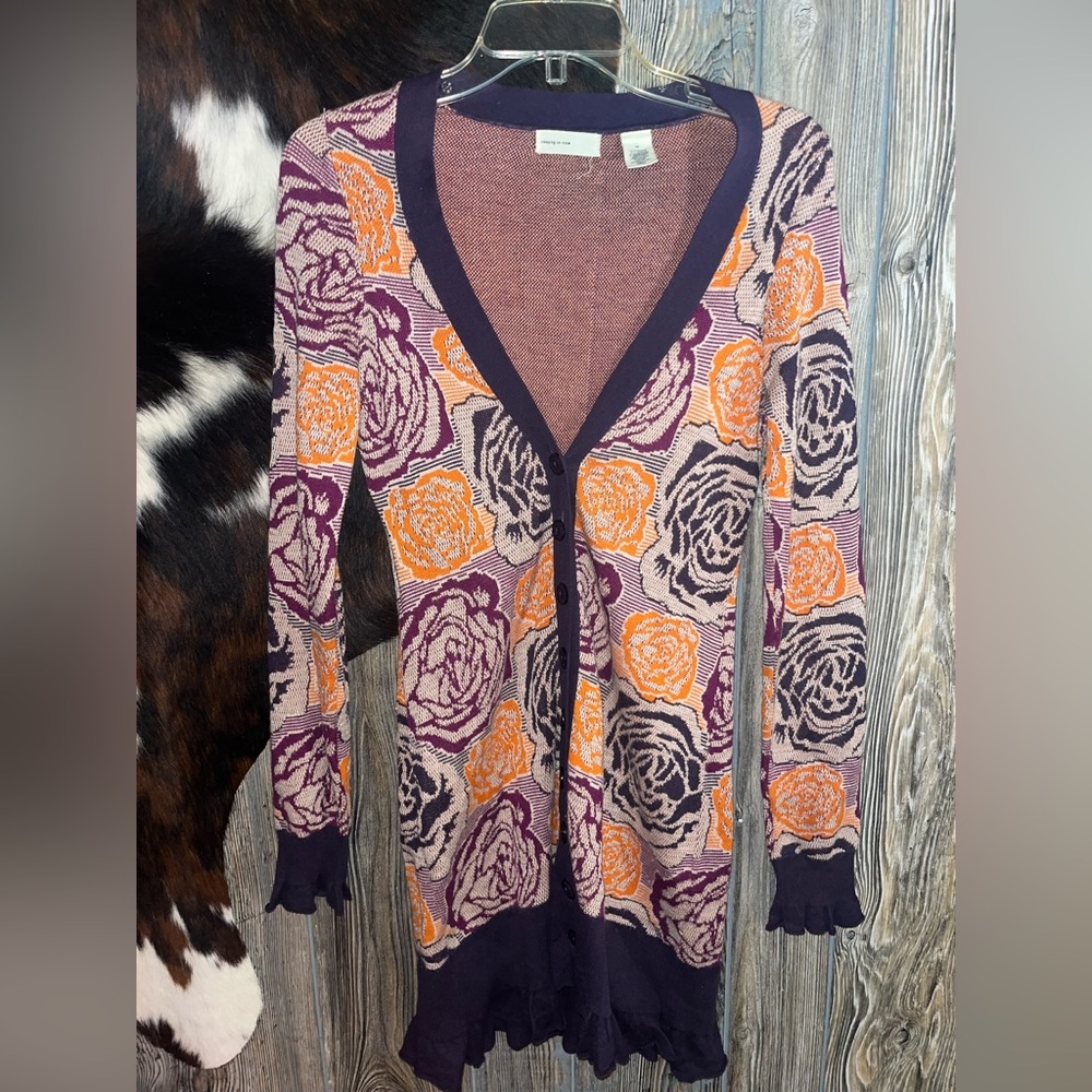 Anthropologie sleeping on snow size XS button up blooming Jaquard floral cardi